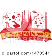 Spain Flag And Silhouetted Icons