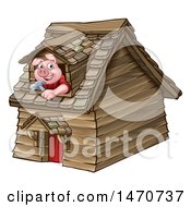 Piggy From The Three Little Pigs Fairy Tale Looking Out The Window In His Wood House