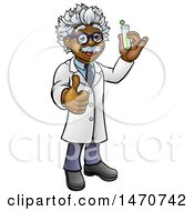 Clipart Of A Happy Male Scientist Holding A Test Tube And Giving A Thumb Up Royalty Free Vector Illustration by AtStockIllustration