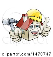 Clipart Of A Cartoon Happy White Home Mascot Character Wearing A Hardhat Holding A Hammer And Giving A Thumb Up Royalty Free Vector Illustration