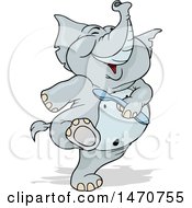 Poster, Art Print Of Happy Elephant Marching With A Spoon In Hand