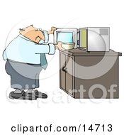 Poster, Art Print Of Chubby And Balding Middle Aged Caucasian Businessman Putting A Bowl In A Microwave For Lunch At The Office