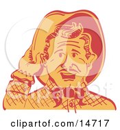 Friendly Cowboy Man Tipping His Hat While Saying Howdy Clipart Illustration by Andy Nortnik