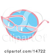 Pink Girly Sunglasses Over A Blue Circle Clipart Illustration