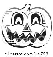 Evil Carved Halloween Pumpkin Black And White
