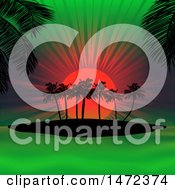 Poster, Art Print Of Neon Sunset Of Orange And Green And Silhouetted Palm Trees