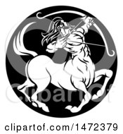 Clipart Of A Zodiac Horoscope Astrology Centaur Sagittarius Circle Design In Black And White Royalty Free Vector Illustration