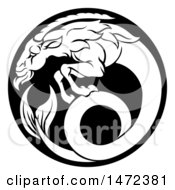 Poster, Art Print Of Zodiac Horoscope Astrology Capricorn Sea Goat Circle Design In Black And White