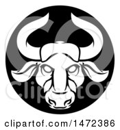 Clipart Of A Zodiac Horoscope Astrology Taurus Bull Circle Design In Black And White Royalty Free Vector Illustration