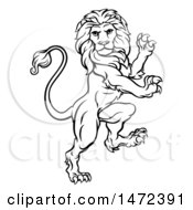 Poster, Art Print Of Black And White Lineart Rampant Lion
