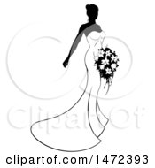Poster, Art Print Of Silhouetted Black And White Bride With Flowers