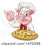 Poster, Art Print Of Chef Pig Holding A Pizza And Gesturing Okay
