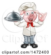 Clipart Of A Chef Pig Holding A Cloche And Gesturing Okay Royalty Free Vector Illustration by AtStockIllustration