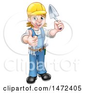 Poster, Art Print Of Full Length White Female Mason Worker Holding A Trowel And Giving A Thumb Up