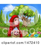 Clipart Of A Wolf Stalking Little Red Riding Hood Royalty Free Vector Illustration