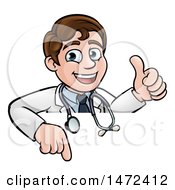 Clipart Of A Cartoon Young Male Veterinarian Or Doctor Giving A Thumb Up Over A Sign Royalty Free Vector Illustration