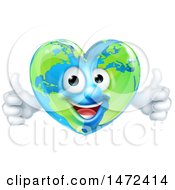 Clipart Of A Happy Earth Globe In The Shape Of A Heart Character Giving Two Thumbs Up Royalty Free Vector Illustration by AtStockIllustration