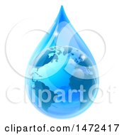 Poster, Art Print Of 3d Earth In A Blue Water Droplet