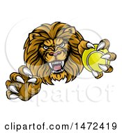 Poster, Art Print Of Tough Clawed Male Lion Monster Mascot Holding A Tennis Ball