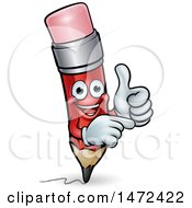 Poster, Art Print Of Red Pencil Mascot Giving A Thumb Up And Pointing