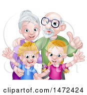 Clipart Of A Happy Caucasian Senior Man And Woman With Their Grandchildren Royalty Free Vector Illustration