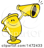 Clipart Of A Gold Trophy Cup Mascot Holding A Cheerleading Cone Royalty Free Vector Illustration by Johnny Sajem