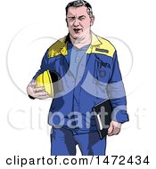 Poster, Art Print Of Caucasian Male Worker Holding A Hardhat And Clipboard
