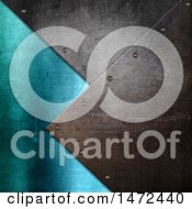 Clipart Of A Background Of Blue And Aged Metal Royalty Free Illustration