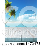Clipart Of A 3d Wood Surface Against A Tropical Ocean Royalty Free Illustration