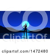 Clipart Of A 3d Silhouetted Demon Walking In Water Royalty Free Illustration