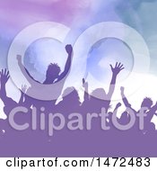 Poster, Art Print Of Purple Watercolor Crowd Of Silhouetted Concert Or Party People