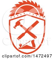 Clipart Of A Carpenter Tools In A Shield With A Saw Blade Royalty Free Vector Illustration