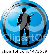 Poster, Art Print Of Silhouetted Soldier In A Blue And Black Circle