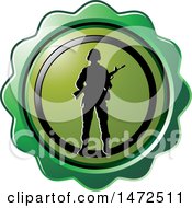 Poster, Art Print Of Silhouetted Soldier In A Green Seal Circle