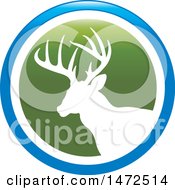 Poster, Art Print Of Silhouetted Buck Deer Stag In A Green White And Blue Circle