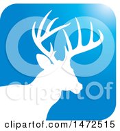 Poster, Art Print Of Silhouetted Buck Deer Stag In A Blue Square Icon