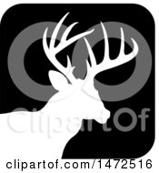 Clipart Of A Silhouetted Buck Deer Stag In A Black Square Icon Royalty Free Vector Illustration by Lal Perera