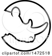 Poster, Art Print Of Black And White Profiled Rhinoceros Head In A Circle