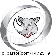 Clipart Of A Rhinoceros Mascot Face In Silver Swooshes Royalty Free Vector Illustration by Lal Perera