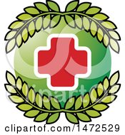 Poster, Art Print Of Medical Cross In A Green Circle With Leaves