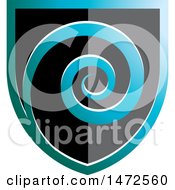 Poster, Art Print Of Black Teal And Blue Spiral Shield