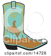 Turquoise And Brown Boot Of A Cowboy In Silhouette Riding A Bucking Bronco