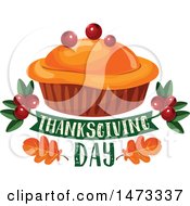 Clipart Of A Pie With Thanksgiving Day Text Royalty Free Vector Illustration