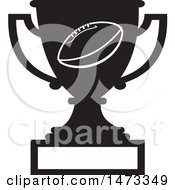 Clipart Of A Silhouetted Football Trophy Cup With A Blank Plaque Royalty Free Vector Illustration by Johnny Sajem
