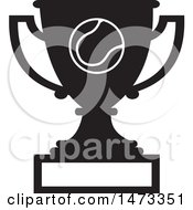 Clipart Of A Silhouetted Tennis Trophy Cup With A Blank Plaque Royalty Free Vector Illustration by Johnny Sajem