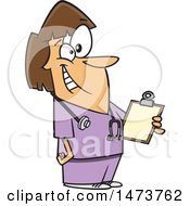 Clipart Of A Cartoon Happy Female School Nurse Holding A Clipboard Royalty Free Vector Illustration by toonaday