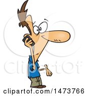 Clipart Of A Cartoon Man Gesturing And Talking On A Mobile Phone Royalty Free Vector Illustration