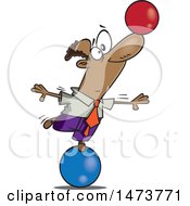 Cartoon Business Man On A Ball Balancing Another On His Nose