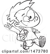 Clipart Of A Cartoon Lineart School Boy Walking Royalty Free Vector Illustration