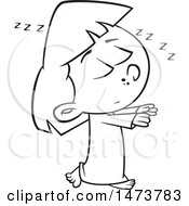 Clipart Of A Cartoon Lineart Girl Sleep Walking Royalty Free Vector Illustration